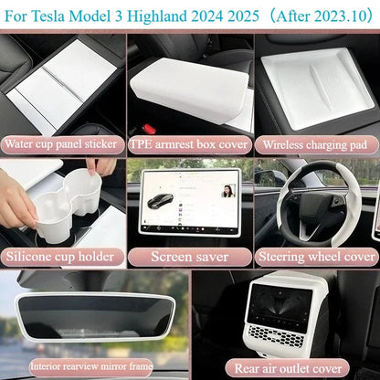 For Tesla Model Y Juniper 2025 White Interior Accessories Center Control Armrest Box Organizer Storage Box Cup Holder New Model3
