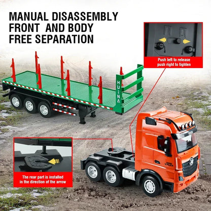 Huina 1313 1/18 9CH 2.4G Remote Control Timber Transport Truck Log Trailer Realistic Carrier RC Construction Logging Car Toys