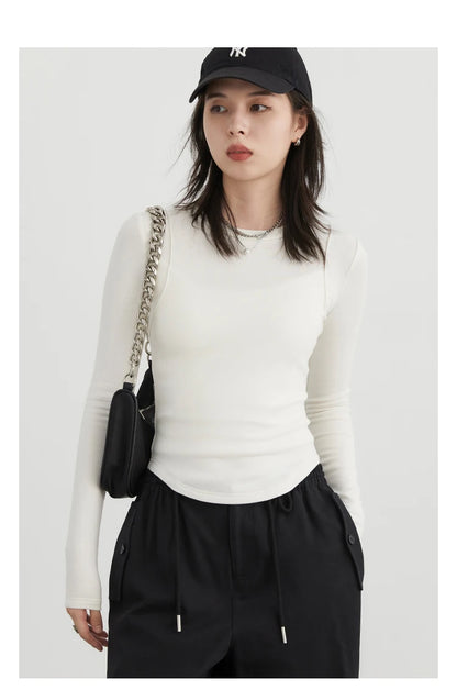 CHIC VEN Women T-Shirts Solid New Basic Heating Cashmere Round Neck Woman Tees Slim Fit Female Tops Spring Autumn 2024