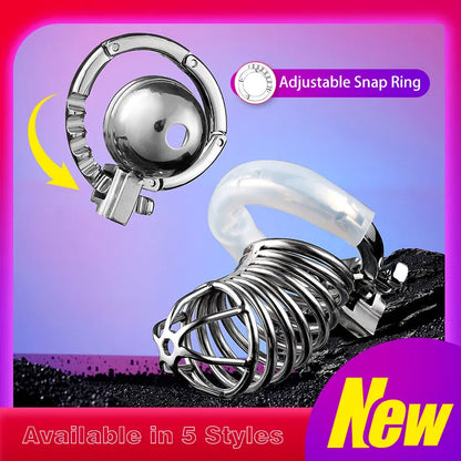 New Style Men's Metal Chastity Cage Adjustable Snap Ring SM Bondage Conditioning Stainless Steels CB Chastity Lock Adult Sex Toy