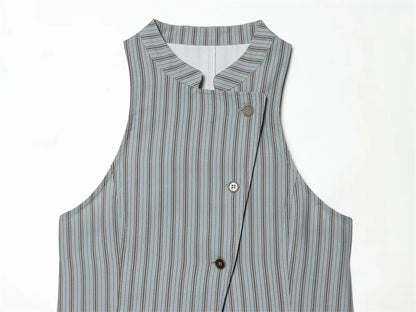 Women's Top 2026 New Spring Autumn Double-Breasted Striped Vest Fashion Casual Chic Personality Female Top