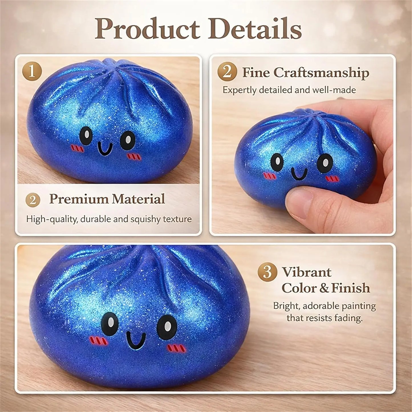 Glitter Dumpling Squishy Toy with Box Soft Sensory Squeeze Stress Relief Fidget Toy Cute Dumpling Slow Rising Gift for Kids Adul