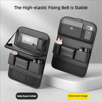 Car Seat Back Storage Bag Large Capacity Multi-Pocket Backseat Organizer Foldable Dining Table Tablet Tray Hanging Bag