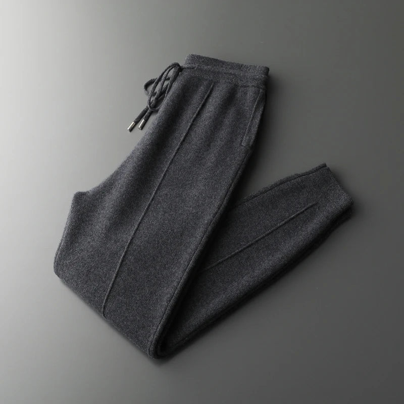 Men's Cashmere Pants Smart Casual Pencil Pants Autumn Winter Thick Soft Warm Trousers 100% Merino Wool Knit Pants Korean Style