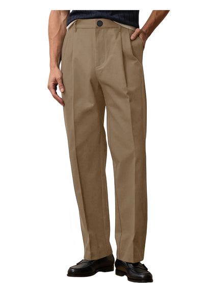 Men High Waist Pleated Suit Pants Straight Wide Leg Loose Fit Trousers Breathable Lightweight Business Office Formal Wear