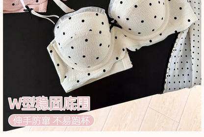 Ensemble Soutien-Gorge French Coquette à Pois Sans Armature, Effet Push Up Pour Petite Poitrine Forme Pêche, Confortable et Sexy