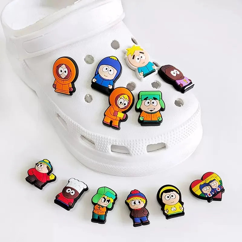 16-46Pcs Hot Toys South Park Shoe Charms Cartoon Shoes Decoration Accessories Buckle fit Clog Sandal Wristbands Kids Party Gifts