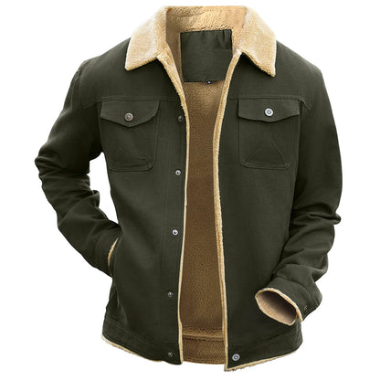 Men's Jackets Winter Windproof Warm Faux Shearling Lined Warm Coat Black Buttoned Parka Pockets Casual High Quality Tops US Size