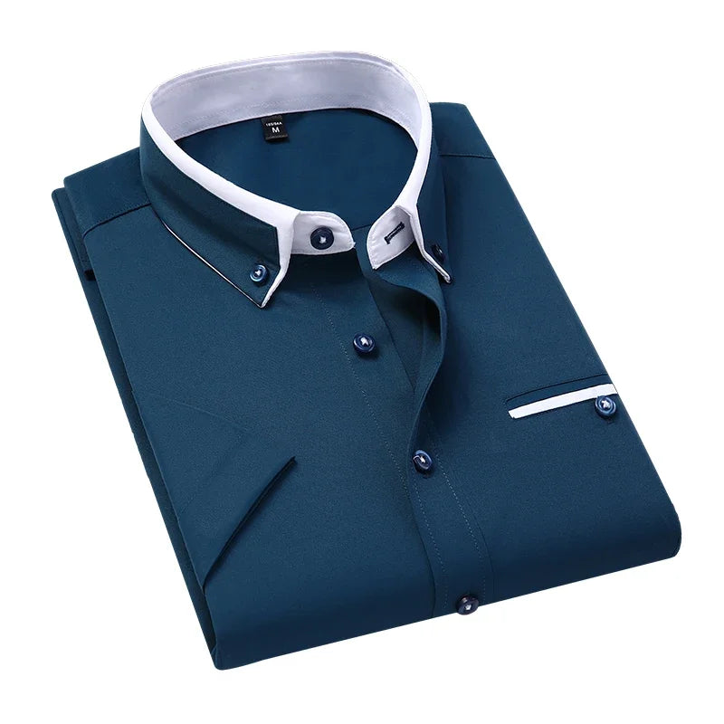BROWON Plus Size 5XL Summer Business Shirt Men Short Sleeves Button Up Shirt Turn-down Collar Casual Shirts Mens Clothing