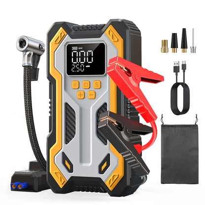 10000mAh 12V Multi-Function Car Jump Starter, Air Compressor & Wireless Power Bank Smart Clamps Gas & Diesel Cars