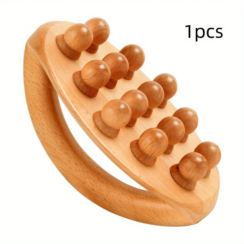 Natural Wood Handheld Gua Sha Massage Brush 14 Beads Waist Leg Body Meridian Scraping SPA Therapy Anti Cellulite Relaxation Tool