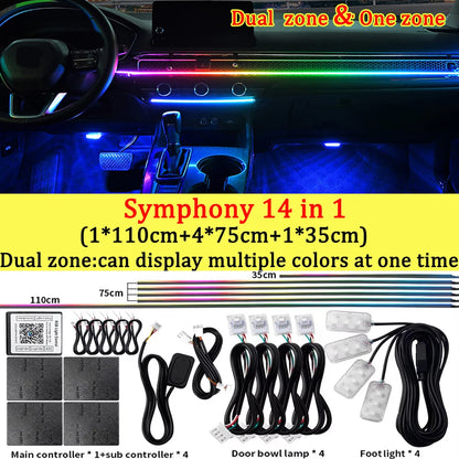 10/14/18/22 in 1 Dual Zone Hidden Acrylic RGB 64/213 Color Symphony Streamer Auto Interior Car Ambient Light Kit APP Control 12V