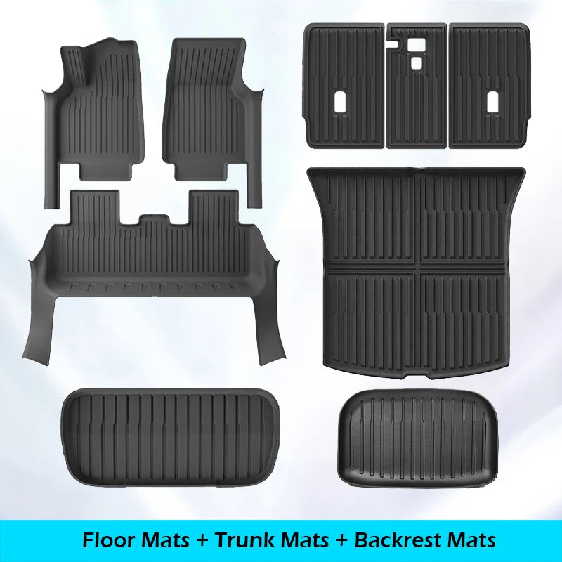 Floor Mats with Door Sill Protection Strip for Tesla Model Y Juniper 2025 2026 All-weather Floor Cargo Liner Trunk Backrest Pad