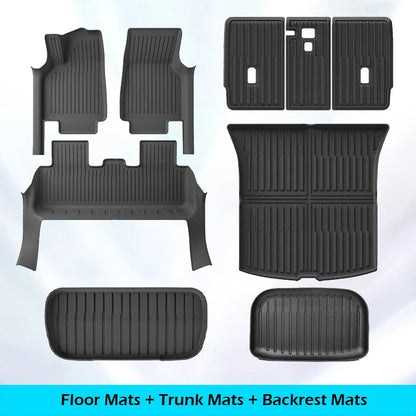 Floor Mats with Door Sill Protection Strip for Tesla Model Y Juniper 2025 2026 All-weather Floor Cargo Liner Trunk Backrest Pad