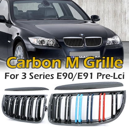 Carbon Fiber Chrome M Color Chrome Gloss Matte Black Grille Kidney Grill For BMW 3 Series E90 E91 Pre-Facelift 2005-2008 320 330