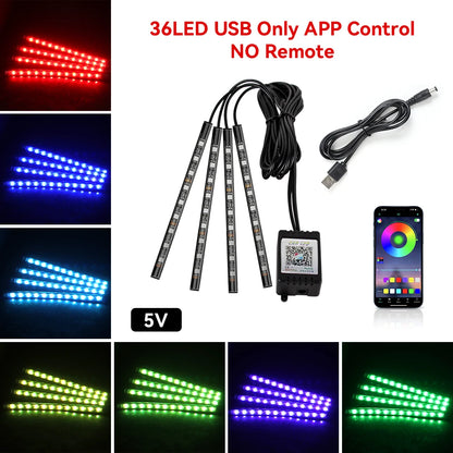 4 IN 1 Car Automotive Ambient Light Neon Foot Light Interior LED Ambient Light Car USB/Cig Music Light Environment Decoration