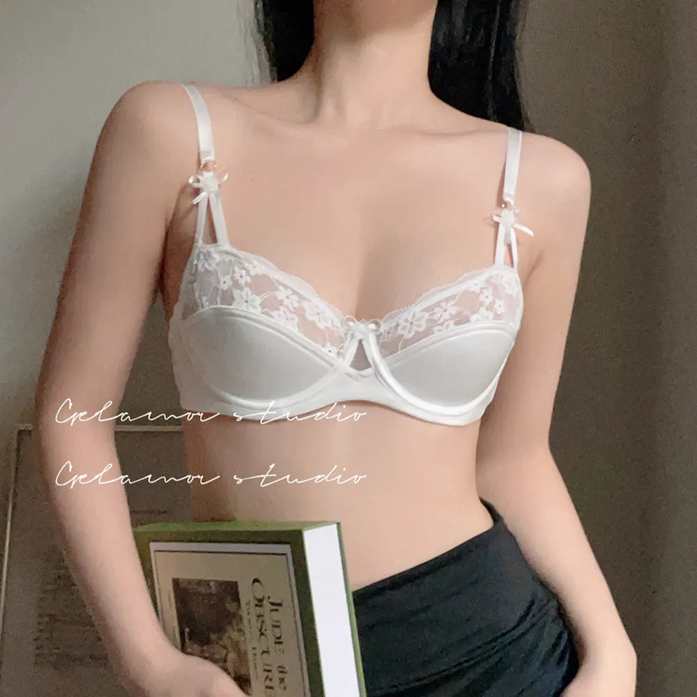 Thin Lace French Bra Set Women Minimizer Push Up Anti-Sagging Back Smoothing Side Support Comfort Sexy Daily Lingerie S-XL 32-38