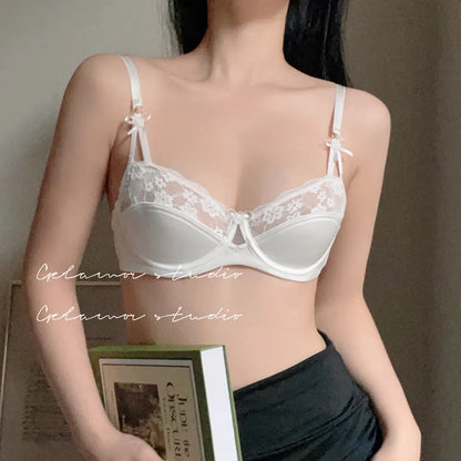 Thin Lace French Bra Set Women Minimizer Push Up Anti-Sagging Back Smoothing Side Support Comfort Sexy Daily Lingerie S-XL 32-38