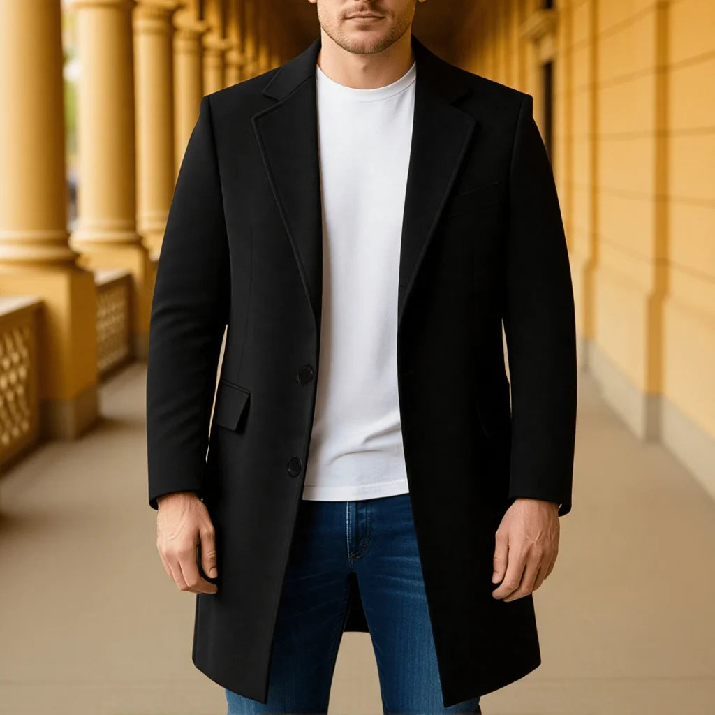Men's  Woolen Overcoat, Thickened Winter Warm Trench Style - Stand Collar Streetwear Casual
