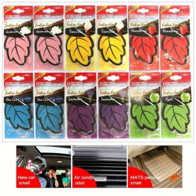 6/12/18/24/48/60pcs Leaf Shape Car Air Freshener Natural Tea Paper Auto Hanging Vanilla Perfume Fragrance Accessories Interior