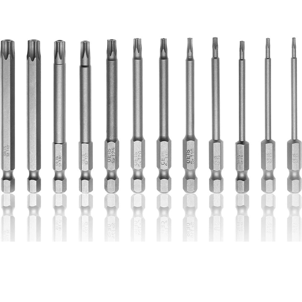 11PCS Torx Head Screwdriver Bit Set Magnetic 1/4" Hex Shank S2 Steel 3 Inch Long Drill Bits Security Torx Bits T6-T40 50/100mm