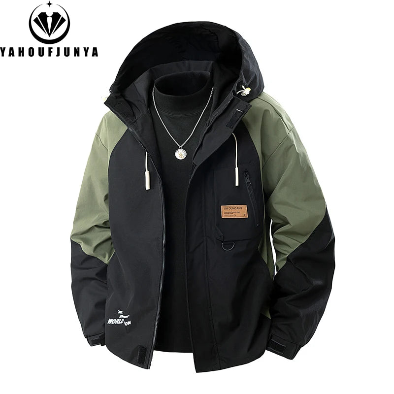 9XL New Men Spring Outdoor Leisure Windbreak Hooded Jacket Men Autumn Cargo Pocket Fashion Brand Loose Jacket Coat Male Clothing