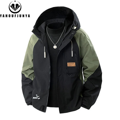 9XL New Men Spring Outdoor Leisure Windbreak Hooded Jacket Men Autumn Cargo Pocket Fashion Brand Loose Jacket Coat Male Clothing