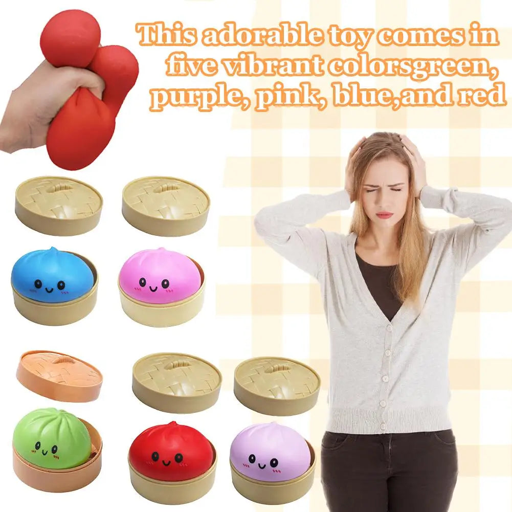 Fun Dumpling Stress Balls Reusable Simulation Bun with Steamer Low Rebound Decompression Toys Dough Ball Home Decoration Gifts
