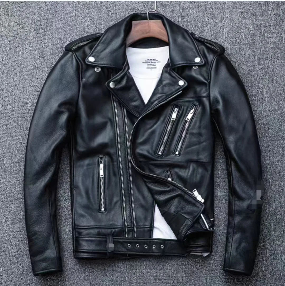 Winter and Autumn Men's Oversized Button-down PU Leather Coat with Multiple Zippers Polo Jacket, with Many Zippers Mens Jacket