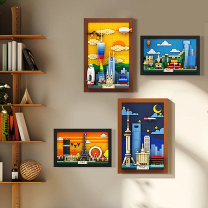 City postcard street view assembly building blocks toys creative ornaments model children's holiday gifts