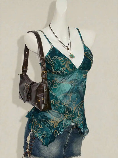 Fashionable Sexy Strap Vest Women's Slimming Print Mesh Top Versatile Stylish New Arrival Summer Season Other Material 100%