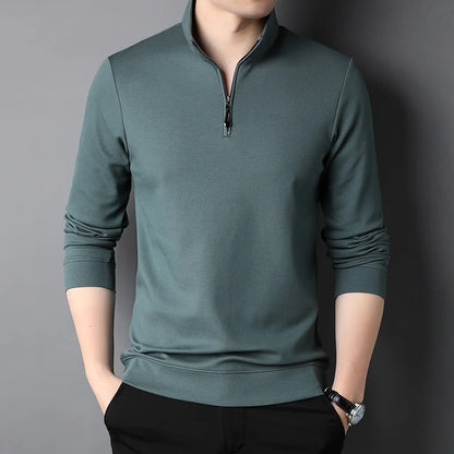 Top Grade 2025 New Fashion Brand Luxury Zipper Polo Shirt Men Casual Plain Korean Solid Color Long Sleeve Tops Mens Clothing