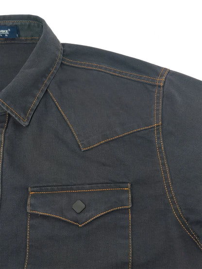 Men's Denim Shirt for Spring and Autumn, Vintage Topstitch Work Shirt, Handwashed Distressed Long Sleeve Shirt, Western Cowboy S