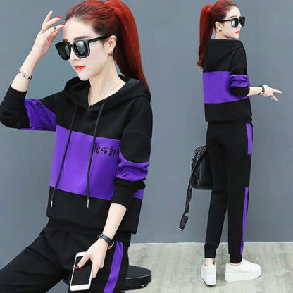 Loose Casual Women's Sportswear Set Fashionable Mom's Spring Autumn Outfit Two-Piece Suit Korean Style High Waist Long Pants