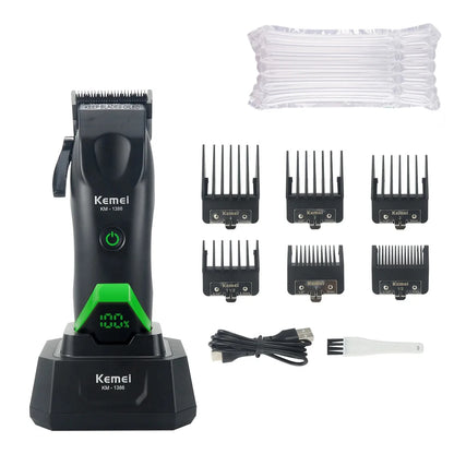 Kemei Professional Hair Clipper LED Display Trimmer Charging Base Hair Care Appliance Adjustable Clipper for Men KM-1385 KM-1386