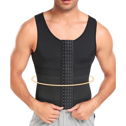 4 Rows of Hook Vest Tummy Control Waist Trainer Tank Top Mens Body Shaper Compression Shirts Shapewear Slim Abdomen Belt Sheath