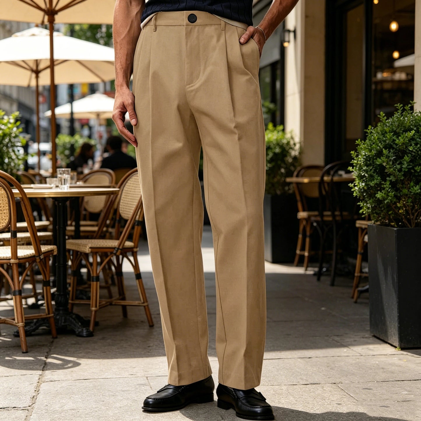 Men's Wide Leg Pants High Waist Pleated Loose Fit Straight Leg Suit Trousers Business Office Formal Casual Men's Dress Pants