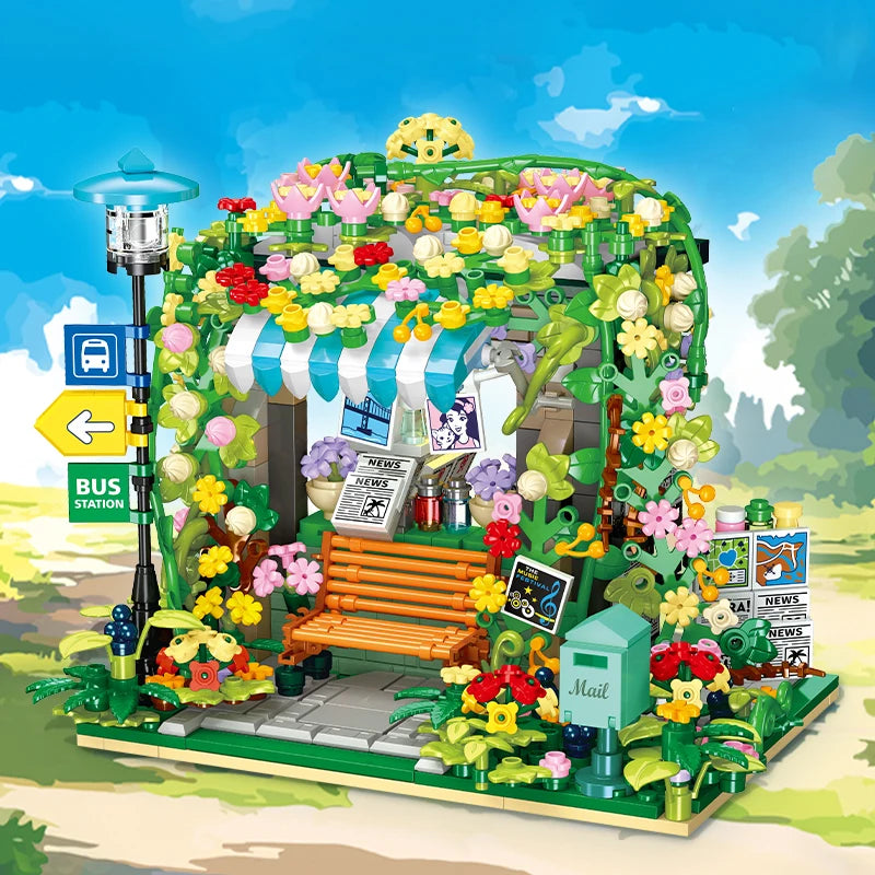 834PCS MOC Street Scene Gazebo Building Blocks DIY Architectural Model STEM Educational Toys Kit Girls Kids Birthday Gift