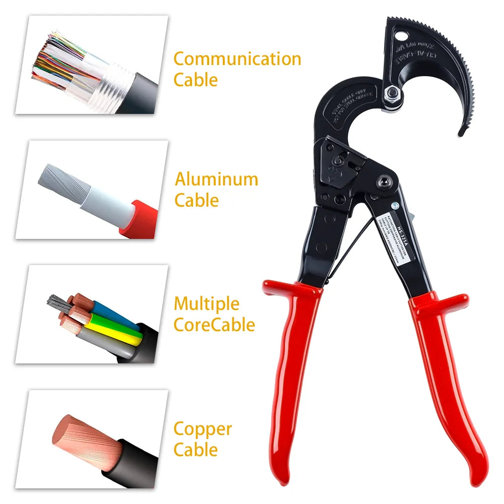 Ratcheting Cable Cutter Wire Plier 0-240mm² Professional Cutting Tool For Copper/Aluminum Metal Conductors Optical Fibers Cables