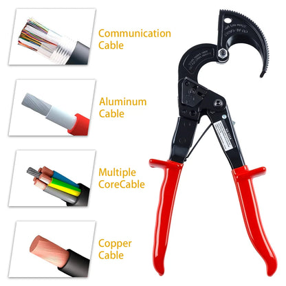 Ratcheting Cable Cutter Wire Plier 0-240mm² Professional Cutting Tool For Copper/Aluminum Metal Conductors Optical Fibers Cables