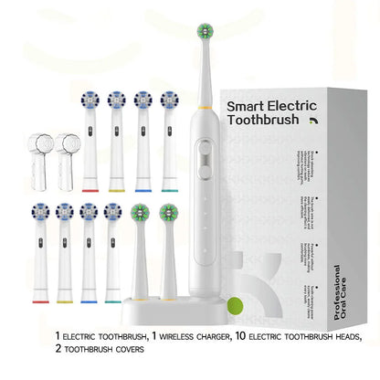 Rotating electric toothbrush induction charging, waterproof, high-performance motor,3 modes 70 day battery life, 10 brush heads