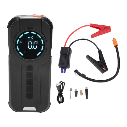 Car Jump Starter Portable Air Compressor 10000mAh with Pressure Display Emergency Lighting Cordless Tire Inflator for Car Bike