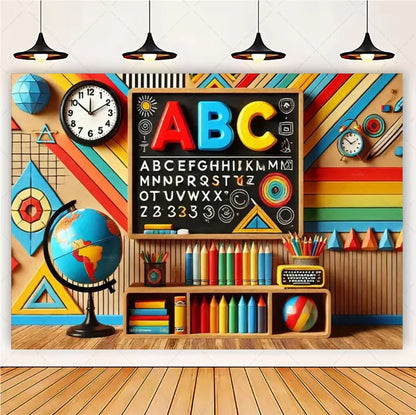 Welcome Back To The School Blackboard, Pencil Banner Backdrop, Holiday Education Theme Decoration, Photography Background Cloth