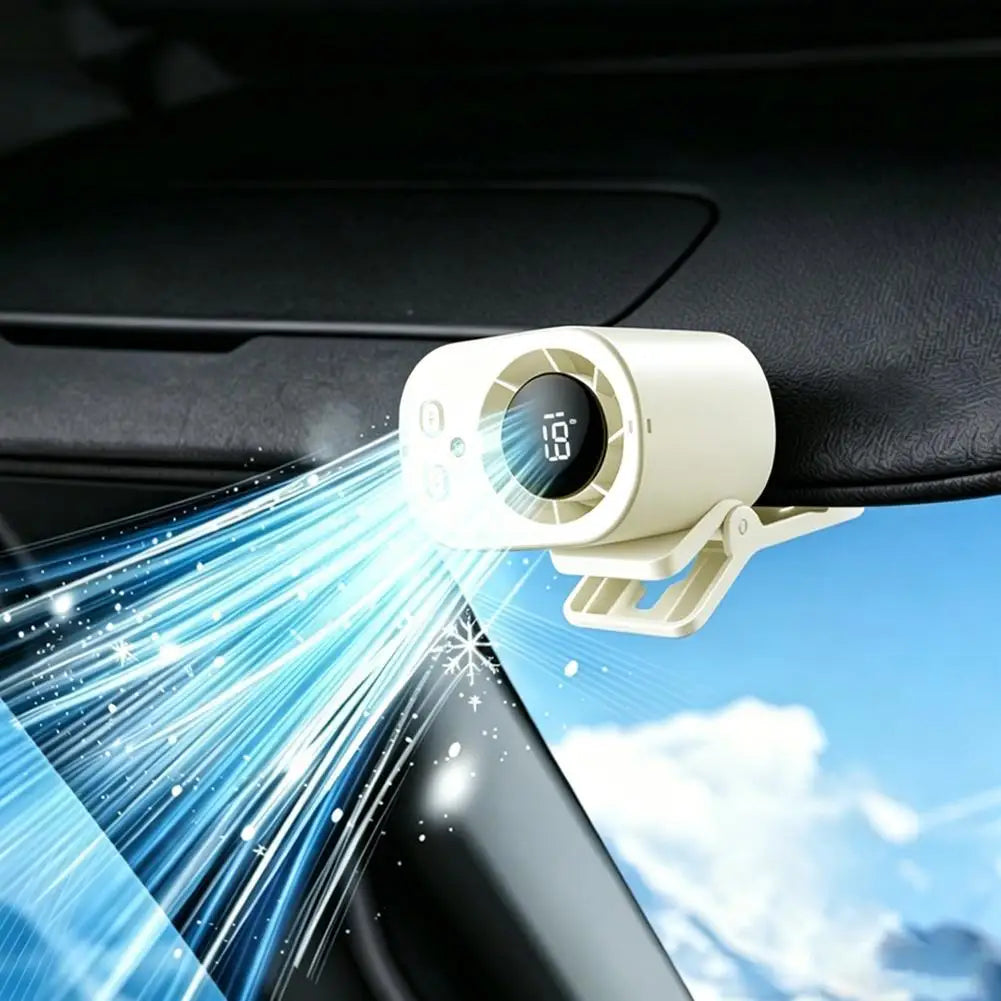 LED Digital Display Cooling Function Car Clip-on Mini Fan Portable Car Electric Fan USB Charging Mute Powerful Airflow Clip Fan