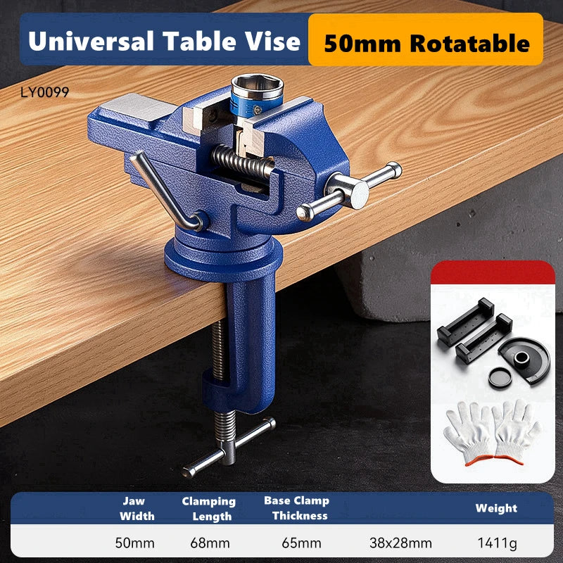 Universal Table Vise Multi-functional Portable 360° Swivel Base Clamp On Vice/Table Vise For Woodworking, Cutting Conduit, Drill