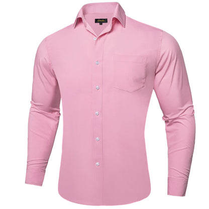 Solid Men Shirts Long Sleeve Cotton Polyester Blue Green Yellow Classic Basic Casual Slim Business Office Shirts Clothes