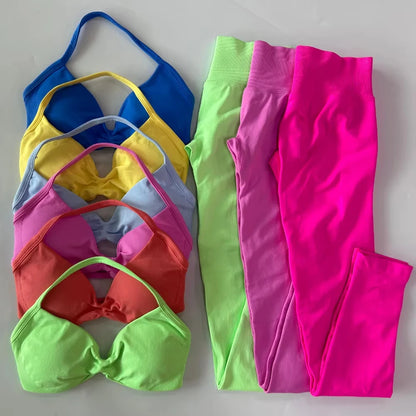 Women's 2 Piece Yoga Set High Quality Seamless Leggings And Strappy Bra Workout Gym Fitness Sportswear Resistance Training