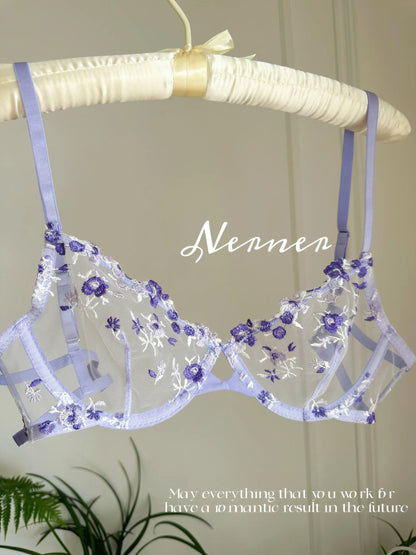 Sexy Floral Embroidery Mesh Bra Set Sweet Sheer Lace Lingerie Soft Comfort Breathable Underwear Suit Party Dating Daily Wear Bra