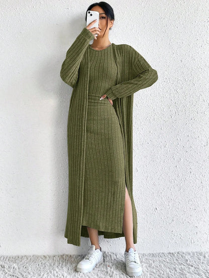 Fashionable Long Sleeve Vest Dress Set Autumn Casual High Waist Trousers Women's Clothing Two-Piece Suit European Style