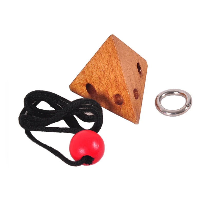 Classic Brain Teaser Puzzle Wooden Threading Rope Ring String Solution Central IQ Test Toys Educational Mind Games Kids Adults